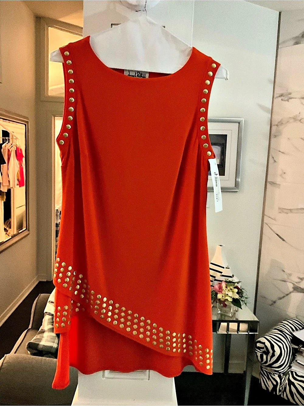Joseph Ribkoff Sleeveless Studded Dress Studded Mini Dress in Orange Size 10 NWT